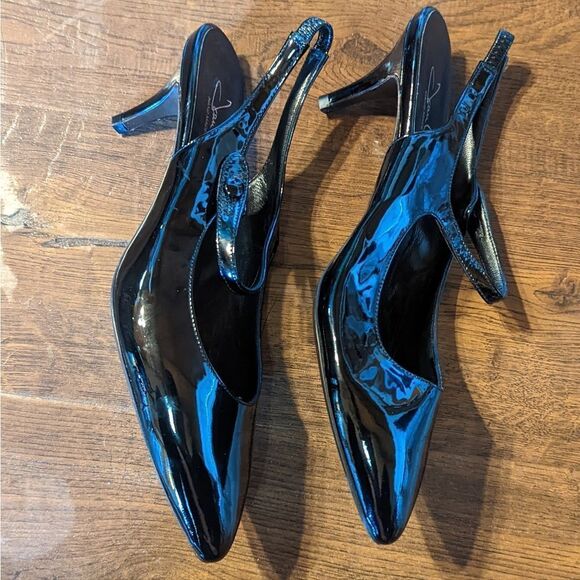 Joan Oloff Classic Dance Style Sling back Heel - Black - Size 40 - Gloss Finish - Picture 3 of 6